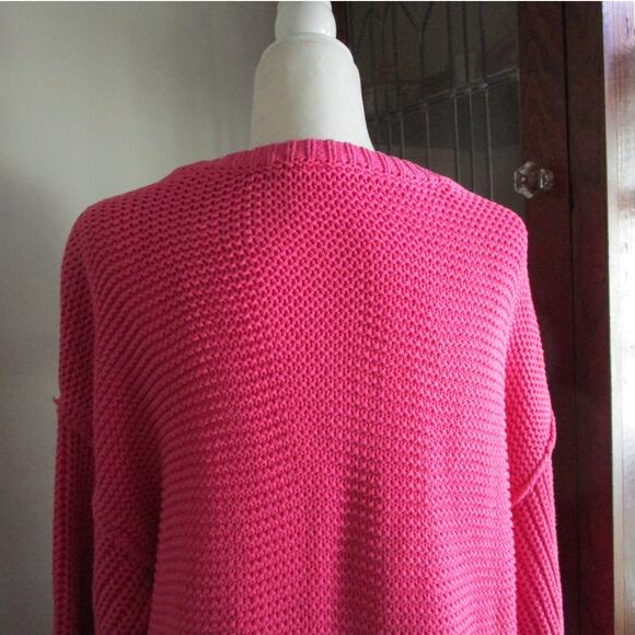 Free People Fuchsia Cozy Cable Knit Sweater S Chunky Cotton Blend Boho Knitwear - Picture 7 of 17